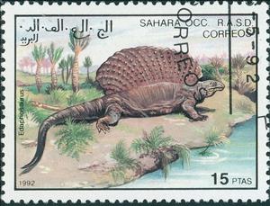 Stamp, Edaphosaurus, Cinderellas,  , Animals (Fauna), Dinosaurs, Prehistorical Animals, Reptiles