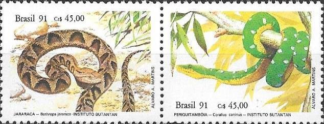 Se-tenant, Snakes, Brazil,  , Animals (Fauna), Reptiles, Snakes
