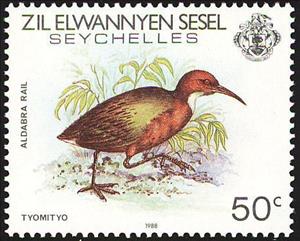 Stamp, Aldabra rail, Seychelles,  , Animals (Fauna), Birds