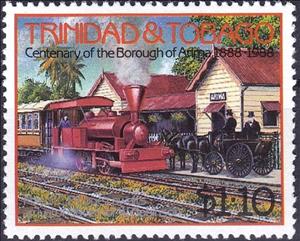 Stamp, Mayor C.P. Lopez greeting Governor Robinson at train station, Trinidad and Tobago,  , Locomotives, Railways, Steam Traction, Transport