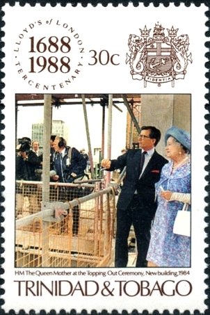 Queen Mother at the "Topping Out" ceremony of new Lloyds' b…