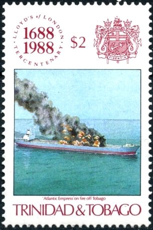 Atlantic Empress on fire off Tobago