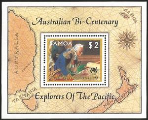 Souvenir Sheet, Australian Bi-Centenary, Samoa,  , Anniversaries and Jubilees, Explorers