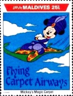 Stamp, Mickey on Flying Carpet Airways, Maldives,  , Disney