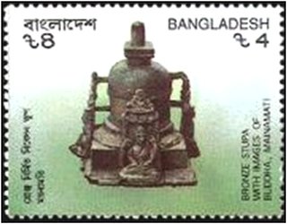 Bronze Stupa with images of Buddha