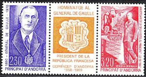 Se-tenant, Tribute to General de Gaulle, 1972 TP type, Andorra, French Administration,  