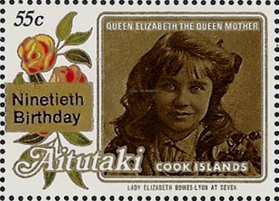 Stamp, 90th birthday of Queen Elizabeth the Queen Mother, Aitutaki,  , Queens, Royalty