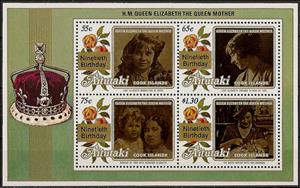 Souvenir Sheet, 90th birthday of Queen Elizabeth the Queen Mother, Aitutaki,  , Queens, Royalty