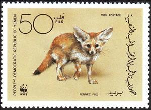 Stamp, Fennec Fox, Yemen, People's Democratic Republic,  , Animals (Fauna), Foxes, Mammals, WWF