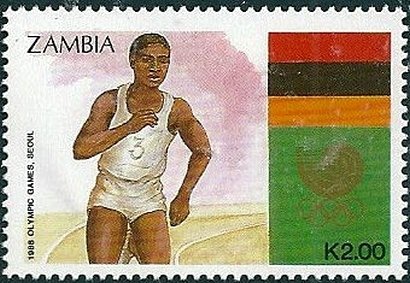 Stamp, Running, Zambia,  , Athletes, Athletics, Olympic Games, Running, Sport