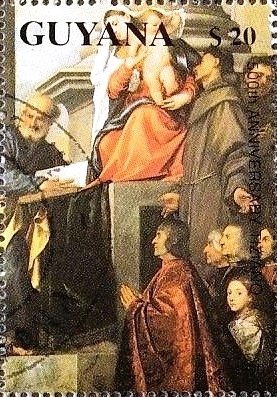 Stamp, Virgin and Child, by Titian, Guyana,  , Paintings