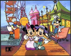 Souvenir Sheet, Minnie and Mickey at Ferris wheel misway, Columbian Exposit…, Maldives,  , Disney