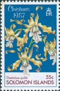 Stamp, Dendrobium gouldii, Solomon Islands,  , Orchids, Plants (Flora)