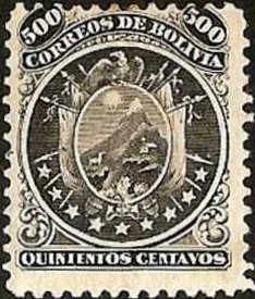 Stamp, Coat of arm in circle, Bolivia,  