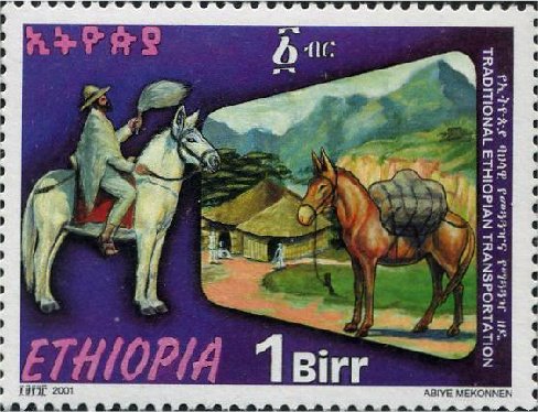 Man on horseback, horse carrying load