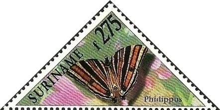 Stamp, Palmking (Amathusia phidippus phidippus), Suriname,  , Animals (Fauna), Butterflies, Insects, Triangle Stamps
