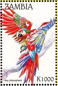 Stamp, Red-and-green Macaw - Ara chloropterus, Zambia,  , Birds, Parrots