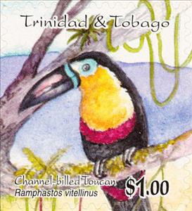 Stamp, Channel-billed Toucan (Ramphastos vitellinus), Trinidad and Tobago,  , Birds