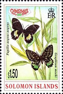 Stamp, Papilio aegeus aegeus, Solomon Islands,  , Butterflies, Christmas