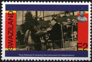 Stamp, King receiving the instrument of independence, Swaziland,  