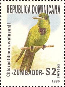 Stamp, Chlorostolbon swainsonii, Dominican Republic,  , Animals (Fauna), Birds