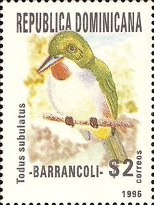 Stamp, Todus subulatus, Dominican Republic,  , Animals (Fauna), Birds