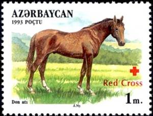 Stamp, Don Horse (Equus ferus caballus), Azerbaijan,  , Animals (Fauna), Horses, Mammals, Red Cross and Red Crescent