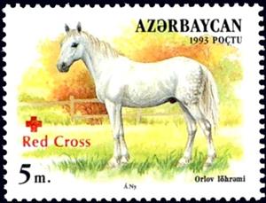 Stamp, Orlov Horse (Equus ferus caballus), Azerbaijan,  , Animals (Fauna), Horses, Mammals, Red Cross and Red Crescent