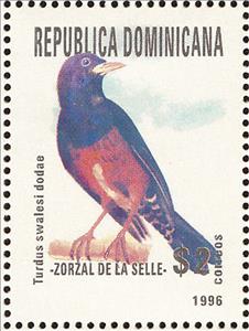 Stamp, Turdus swalesi dodae, Dominican Republic,  , Animals (Fauna), Birds