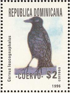 Stamp, Corvus leucognaphalus, Dominican Republic,  , Animals (Fauna), Birds