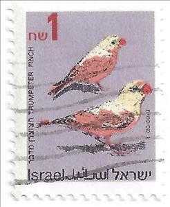 Stamp, Trumpeter Finch (Rhodopechys githagineus), Israel,  , Animals (Fauna), Birds