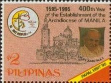 Stamp, Pope John Paul II Visit to the Philippines, Philippines,  , Churches - Cathedrals - Basilicas - Chapels, Popes, Religion
