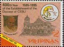 Stamp, Pope John Paul II Visit to the Philippines, Philippines,  , Churches - Cathedrals - Basilicas - Chapels, Popes, Religion