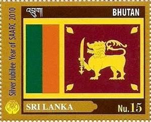 Stamp, Sri Lanka, Bhutan,  , Flags