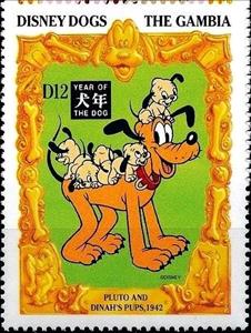 Stamp, Pluto and Dinah's pups, Gambia,  , Disney