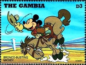 Stamp, Bronco-busting Mickey, Gambia,  , Disney