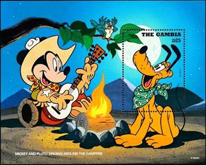 Souvenir Sheet, Pluto singing, Gambia,  , Disney