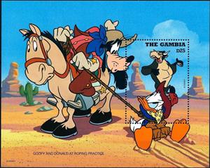 Souvenir Sheet, Donald with rope around neck, Gambia,  , Disney