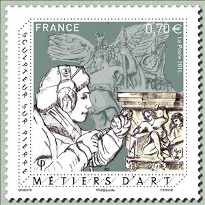 Stamp, Artistic Occupation: Sculptor of stone, France,  