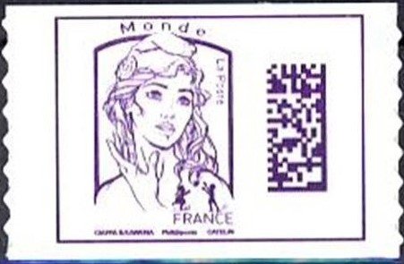 Stamp, Marianne Datamatrix Monde, France,  