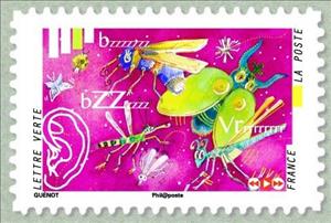 Stamp, The insect flight, France,  , Stylized Animals