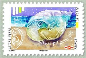 Stamp, The noise of the sea in the a seashell, France,  