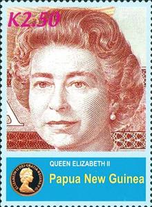 Stamp, Engraving in brown from Canadian bank note, Papua New Guinea,  , Queens, Royalty