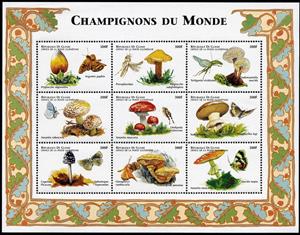 Mini Sheet, Mushrooms and insects, Guinea,  , Animals (Fauna), Insects, Mushrooms