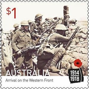 Stamp, Arrival on the Western Front, Australia,  , First World War, Military Forces