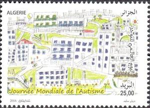 Stamp, World Day of Autism, Algeria,  