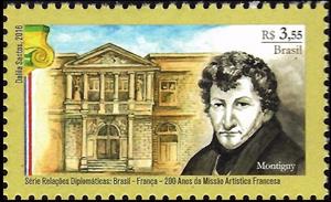 Stamp, 200 years of French Artistic Mission - A.H.V.G.de Montigny, Brazil,  , Diplomacy