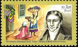 Stamp, 200 years of French Artistic Mission - Jean-Baptiste Debret, Brazil,  , Diplomacy