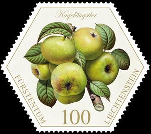Stamp, Pears: "Kugeläugstler", Liechtenstein,  , Fruits