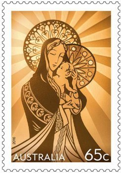 Stamp, Mary tenderly cradling Jesus, Australia,  , Christian, Christmas, Religion